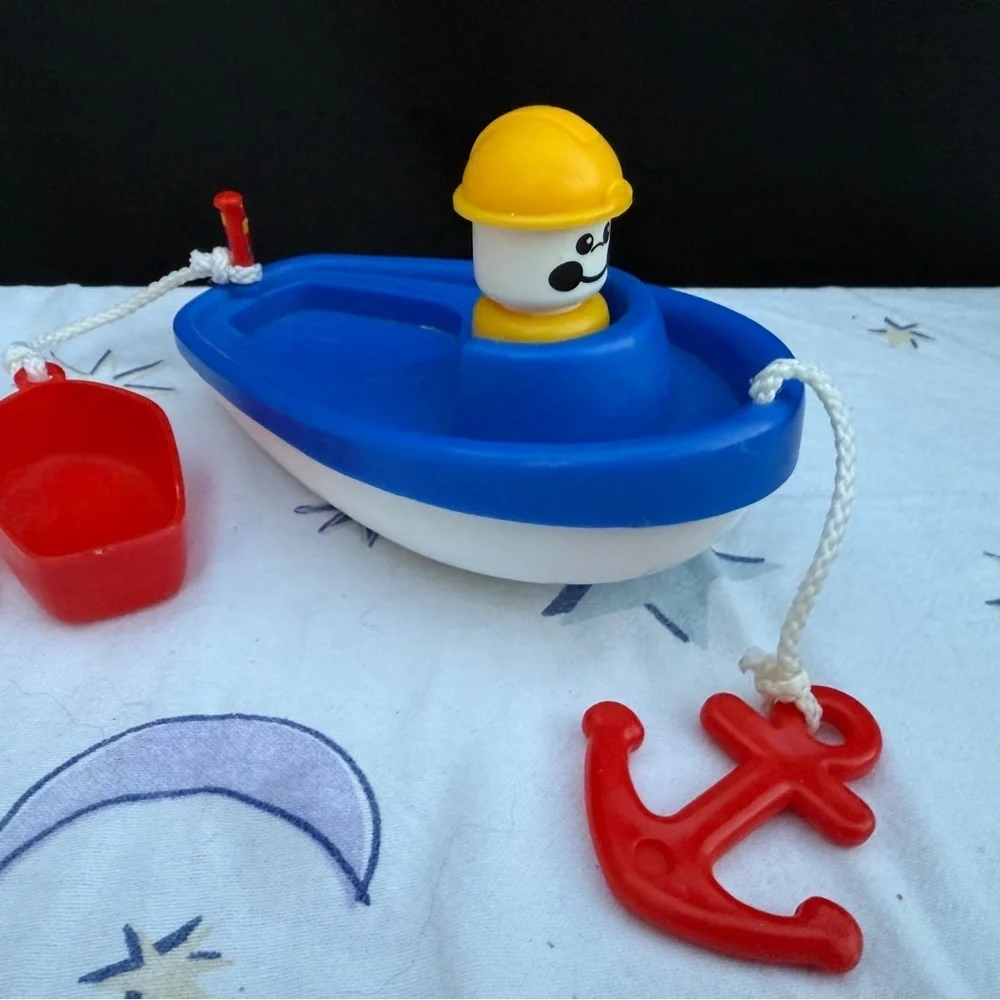 Fisher-Price Vintage Blue and Red Boat Tugboat Bath Toy